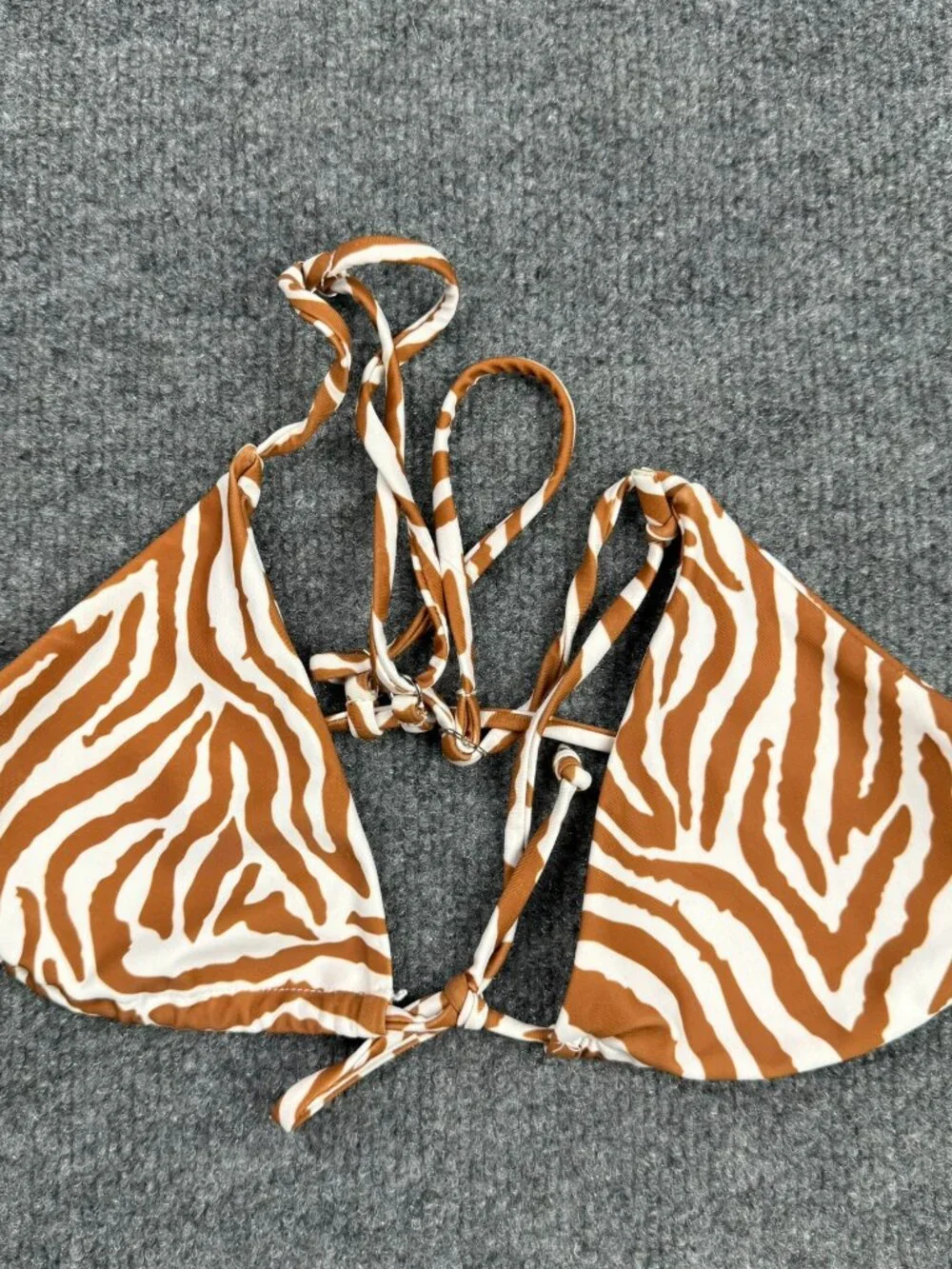 ZAFUL Brown White Zebra Tiger Print Triangle Bikini Top Size Large US 8
